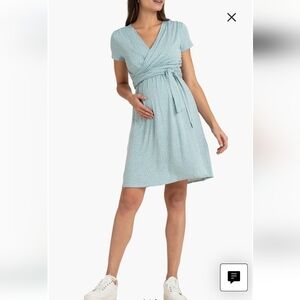 New!Sage/White Dot Faux Wrap Maternity/Nursing Seraphine Elegant Wrap Dress